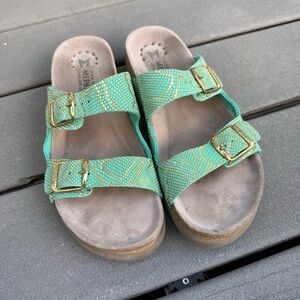 Mephisto Green Sandals with Gold Buckles